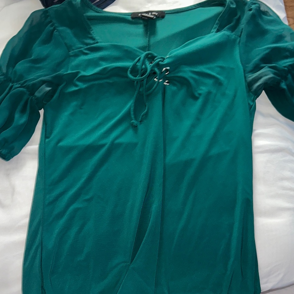 Chic Teal Lace-Up Blouse